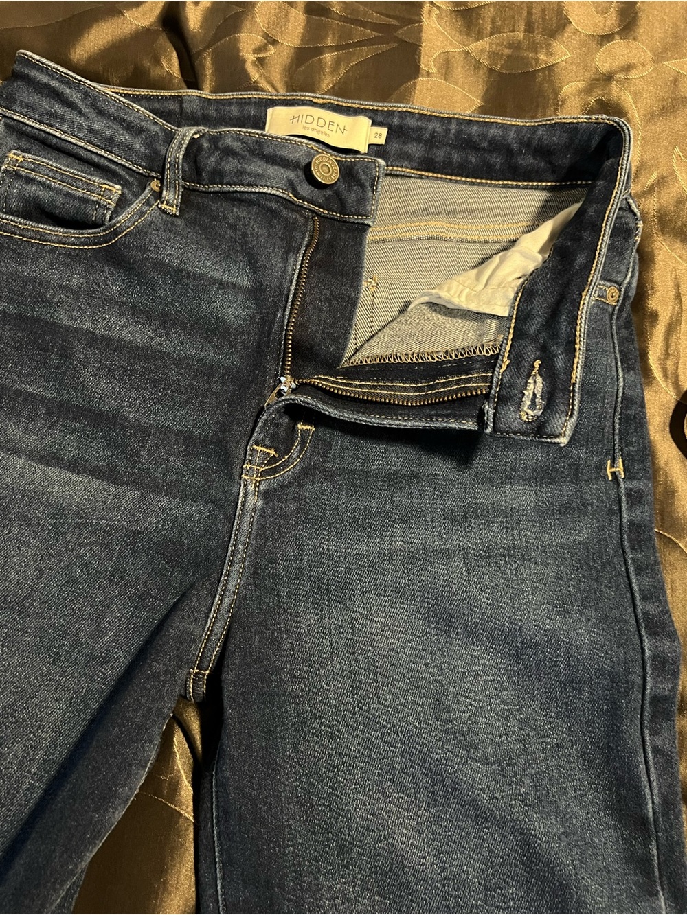 Hidden Los Angeles Straight  High Rise Dark Wash Denim Jeans Stretch Raw Hem 28 - Picture 7 of 13